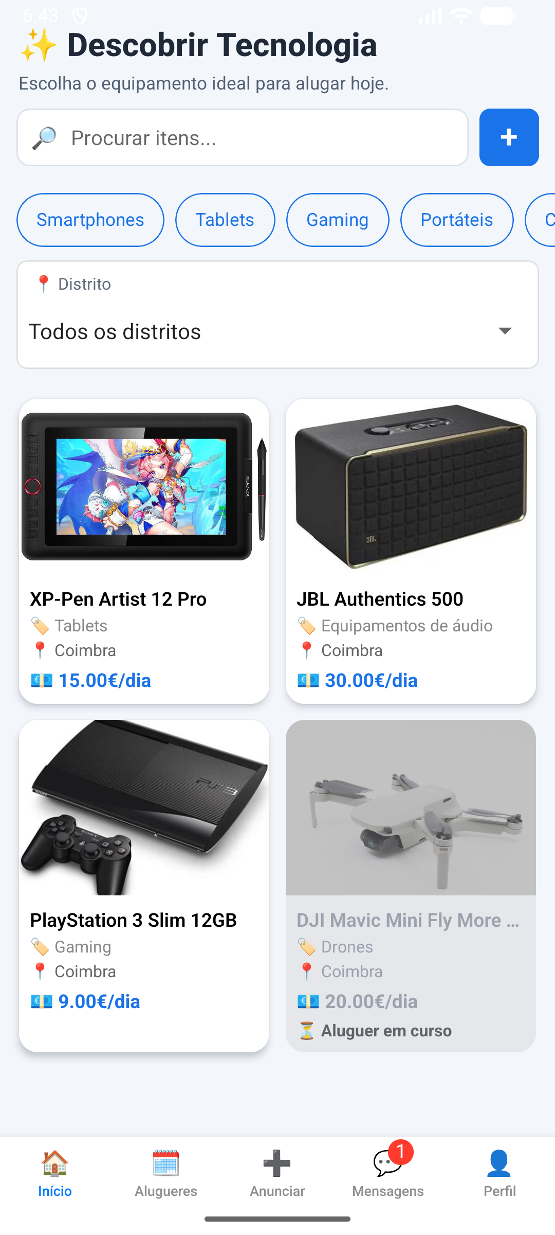 Screenshot da app Alugatek